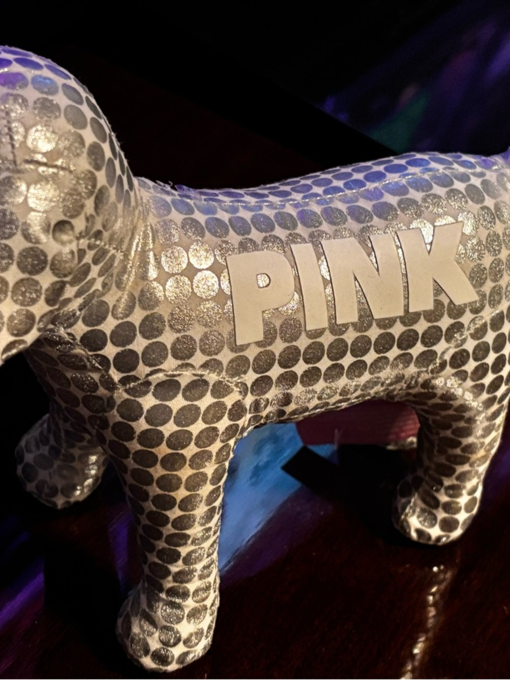 PINK Victoria's Secret Silver Polka Dot Decorative Dog Figurine